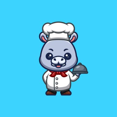 Hippo Chef Cute Creative Kawaii Cartoon Mascot Logo