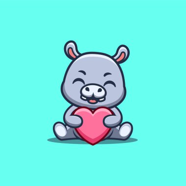 Hippo Sitting Love Cute Creative Kawaii Cartoon Mascot Logo