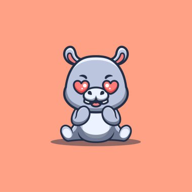Hippo Sitting Shocked Cute Creative Kawaii Cartoon Mascot Logo