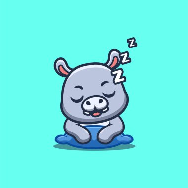 Hippo Sleepy Cute Creative Kawaii Cartoon Mascot Logo