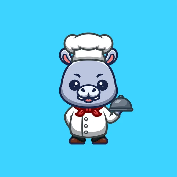 Hippo Chef Cute Creative Kawaii Cartoon Mascot Logo — ストックベクタ