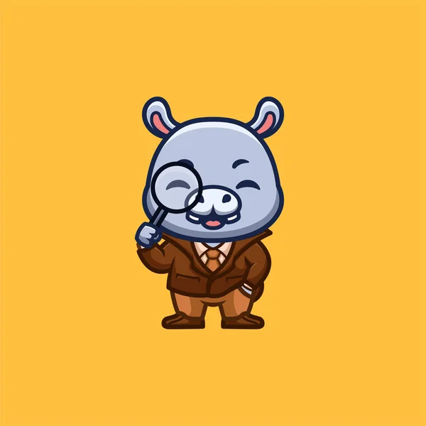 Hippo Detective Cute Creative Kawaii Cartoon Mascot Logo — Stock vektor