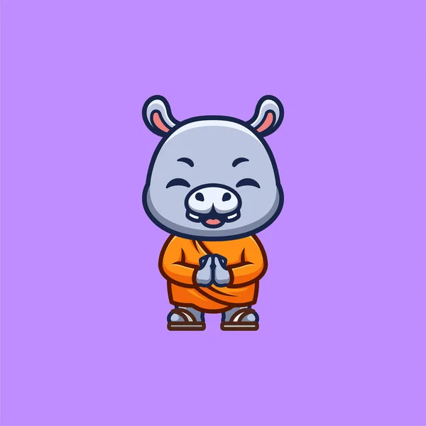 Hippo Monk Cute Creative Kawaii Cartoon Mascot Logo — Vettoriale Stock