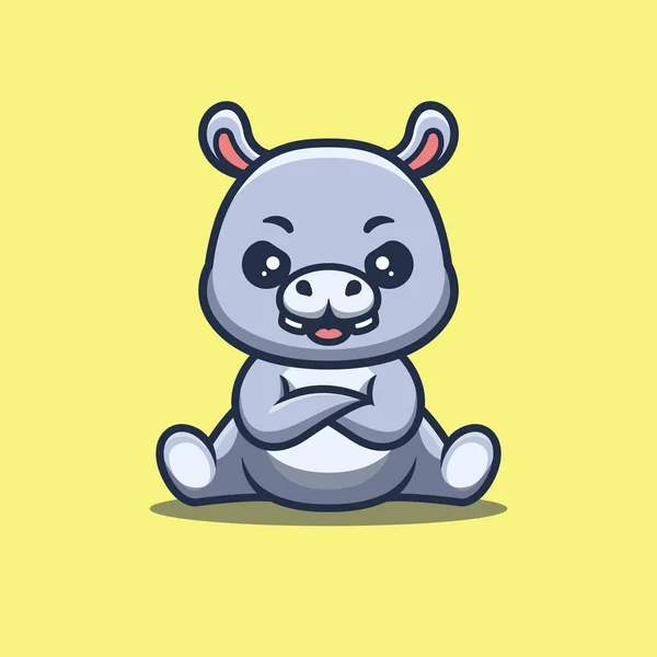 Hippo Sitting Angry Cute Creative Kawaii Cartoon Mascot Logo — Archivo Imágenes Vectoriales