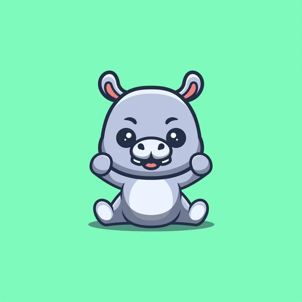 Hippo Sitting Excited Cute Creative Kawaii Cartoon Mascot Logo — 스톡 벡터
