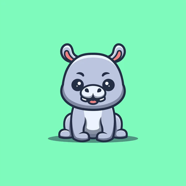 Hippo Sitting Happy Cute Creative Kawaii Cartoon Mascot Logo — Vetor de Stock