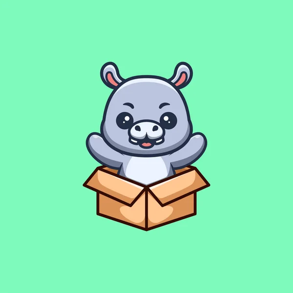 Hippo Sitting Out Box Cute Creative Kawaii Cartoon Mascot Logo — Archivo Imágenes Vectoriales