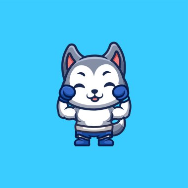 Husky Boxer Cute Creative Kawaii Cartoon Mascot Logo