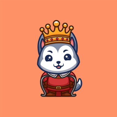 Husky King Cute Creative Kawaii Cartoon Mascot Logo