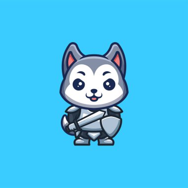 Husky Knight Cute Creative Kawaii Cartoon Mascot Logo