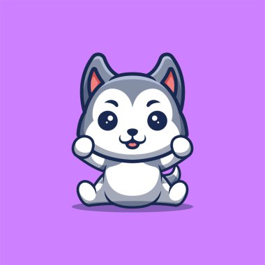 Husky Sitting Excited Cute Creative Kawaii Cartoon Mascot Logo