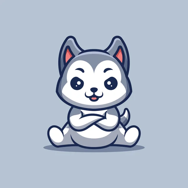 Husky Sitting Angry Cute Creative Kawaii Cartoon Mascot Logo — Vector de stock