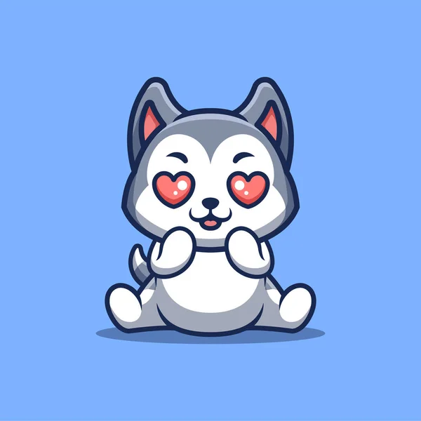 Husky Sitting Shocked Cute Creative Kawaii Cartoon Mascot Logo — Wektor stockowy