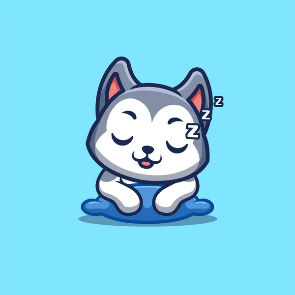 Husky Sleepy Cute Creative Kawaii Cartoon Mascot Logo — Vector de stock