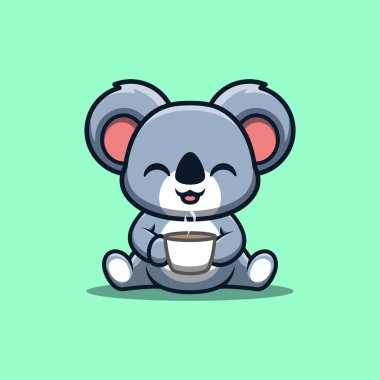 Koala Sitting Drink Coffee Cute Creative Kawaii Cartoon Mascot Logo