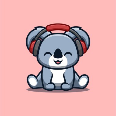 Koala Sitting Hearing Music Cute Creative Kawaii Cartoon Mascot Logo