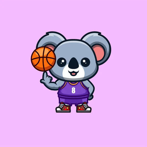 Koala Basketball Cute Creative Kawaii Cartoon Mascot Logo — Stock Vector