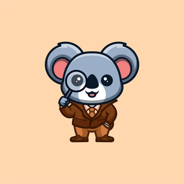 Koala Detective Cute Creative Kawaii Cartoon Mascot Logo — ストックベクタ