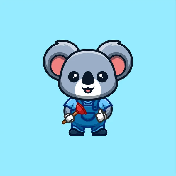 Koala Plumber Cute Creative Kawaii Cartoon Mascot Logo — стоковый вектор