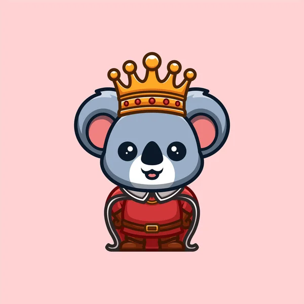 Koala King Cute Creative Kawaii Cartoon Mascot Logo — Stok Vektör