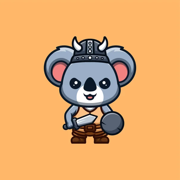 Koala Viking Cute Creative Kawaii Cartoon Mascot Logo