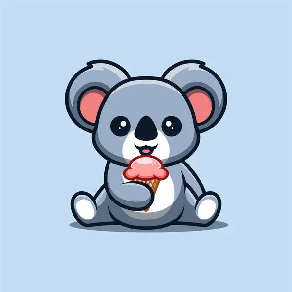 Koala Sitting Eating Ice Cream Cute Creative Kawaii Cartoon Mascot — Archivo Imágenes Vectoriales