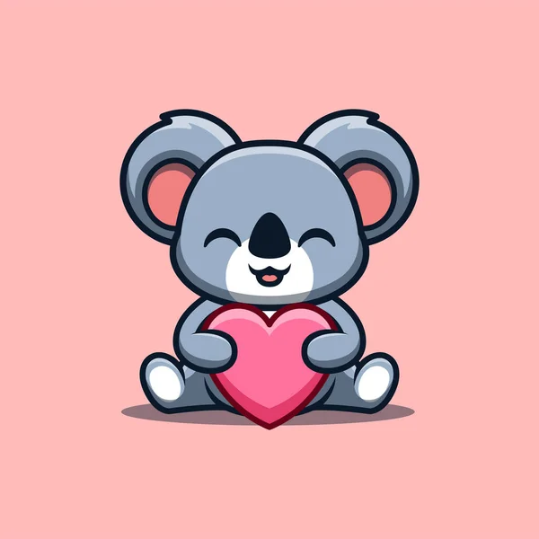 Koala Sitting Love Cute Creative Kawaii Cartoon Mascot Logo — Stockvektor