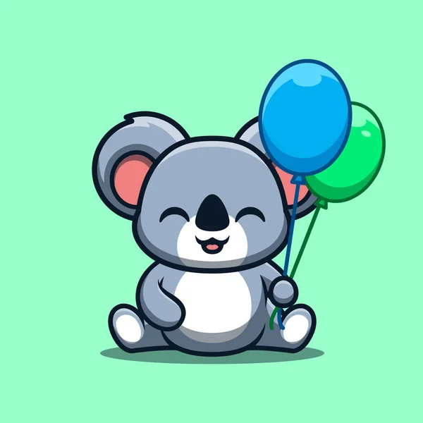 Koala Sitting Hold Balloon Cute Creative Kawaii Cartoon Mascot Logo — 图库矢量图片