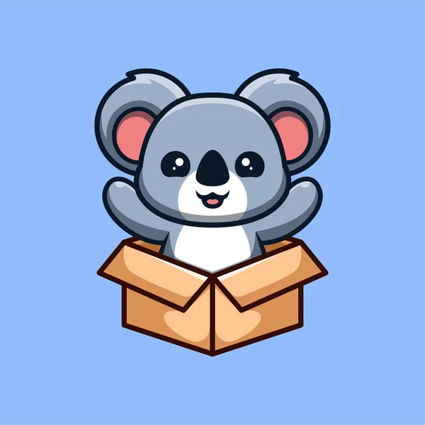 Koala Sitting Out Box Cute Creative Kawaii Cartoon Mascot Logo — Archivo Imágenes Vectoriales