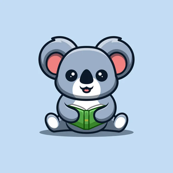 Koala Sitting Reading Book Cute Creative Kawaii Cartoon Mascot Logo — Archivo Imágenes Vectoriales