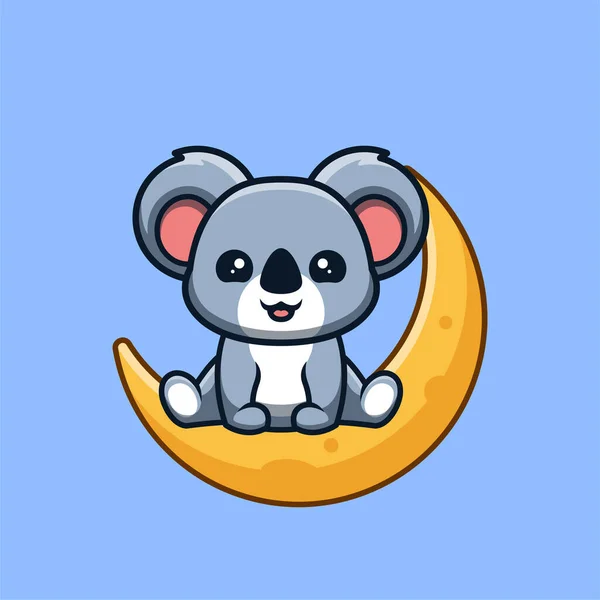 Koala Sitting Moon Cute Creative Kawaii Cartoon Mascot Logo — 스톡 벡터