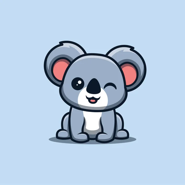 Koala Sitting Winking Cute Creative Kawaii Cartoon Mascot Logo — Stock Vector