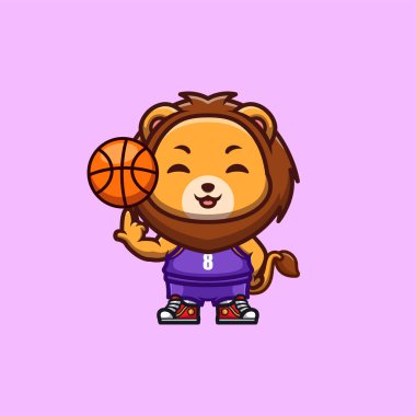 Lion Basketball Cute Creative Kawaii Cartoon Mascot Logo