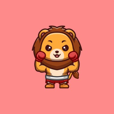 Lion Boxer Cute Creative Kawaii Cartoon Mascot Logo