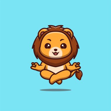 Lion Sitting Meditation Cute Creative Kawaii Cartoon Mascot Logo