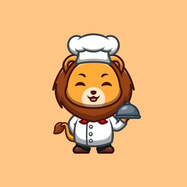 Lion Chef Cute Creative Kawaii Cartoon Mascot Logo — Stockvector