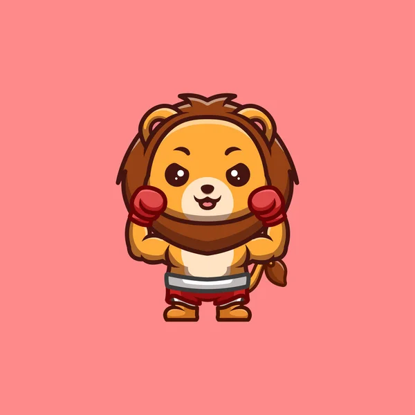 Lion Boxer Cute Creative Kawaii Cartoon Mascot Logo — Vector de stock