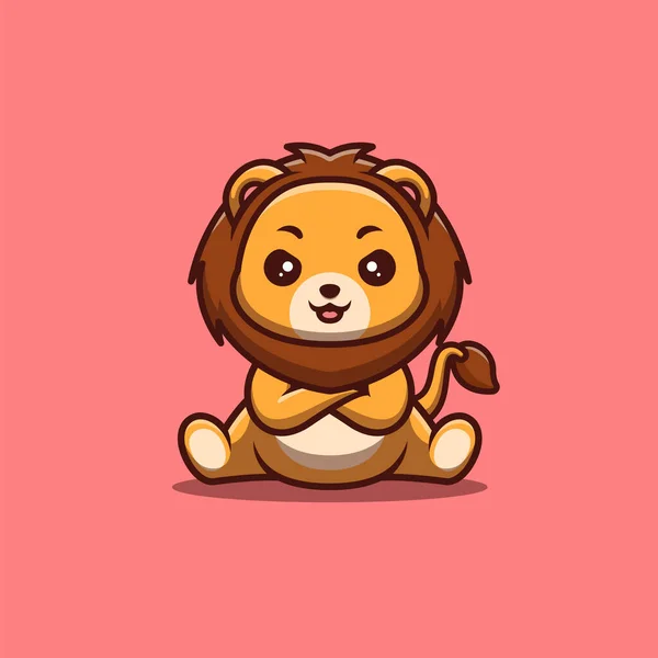 Lion Sitting Angry Cute Creative Kawaii Cartoon Mascot Logo — Stock Vector