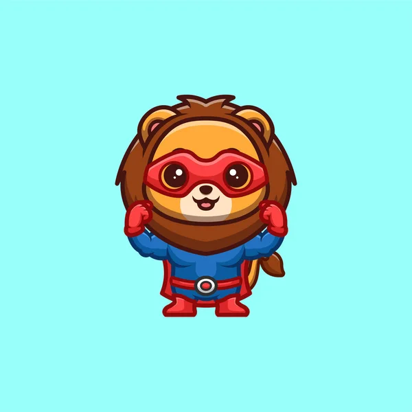 Lion Super Hero Cute Creative Kawaii Cartoon Mascot Logo — Archivo Imágenes Vectoriales