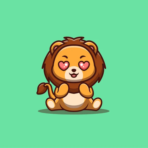 Lion Sitting Shocked Cute Creative Kawaii Cartoon Mascot Logo — стоковый вектор