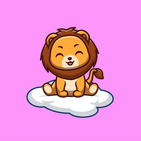 Lion Sitting Cloud Cute Creative Kawaii Cartoon Mascot Logo — стоковый вектор