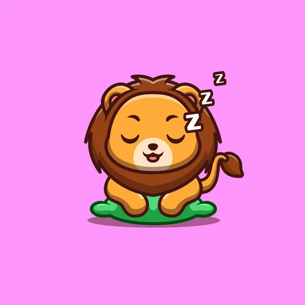 Lion Sleepy Cute Creative Kawaii Cartoon Mascot Logo — стоковий вектор