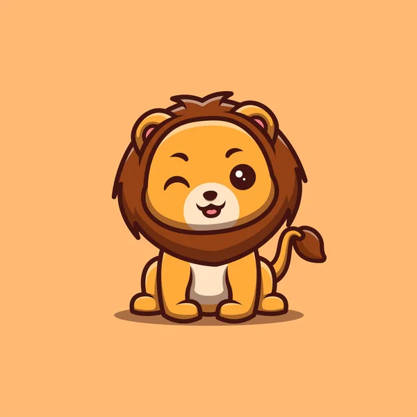 Lion Sitting Winking Cute Creative Kawaii Cartoon Mascot Logo — стоковий вектор