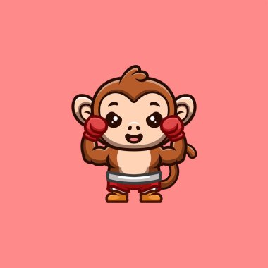 Monkey Boxer Cute Creative Kawaii Cartoon Mascot Logo