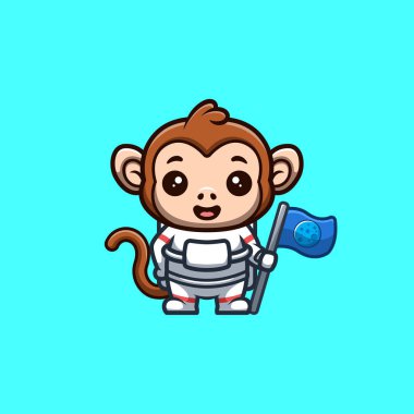 Monkey Astronaut Cute Creative Kawaii Cartoon Mascot Logo