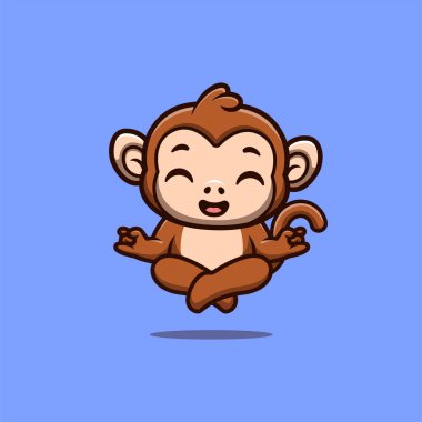 Monkey Sitting Meditation Cute Creative Kawaii Cartoon Mascot Logo