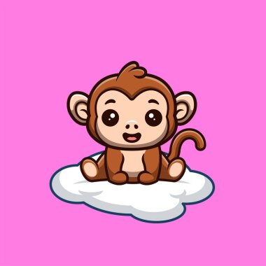 Monkey Sitting On Cloud Cute Creative Kawaii Cartoon Mascot Logo