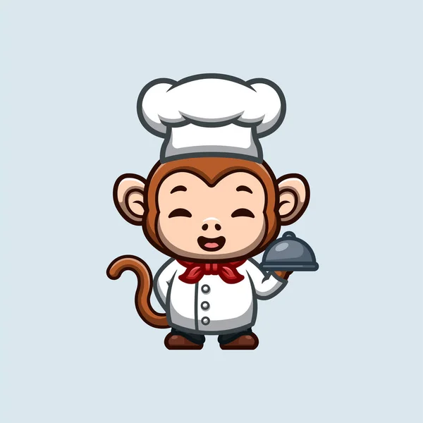 Monkey Chef Cute Creative Kawaii Cartoon Mascot Logo — Vector de stock