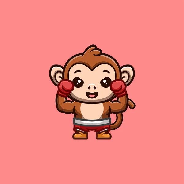 Monkey Boxer Cute Creative Kawaii Cartoon Mascot Logo — Vettoriale Stock