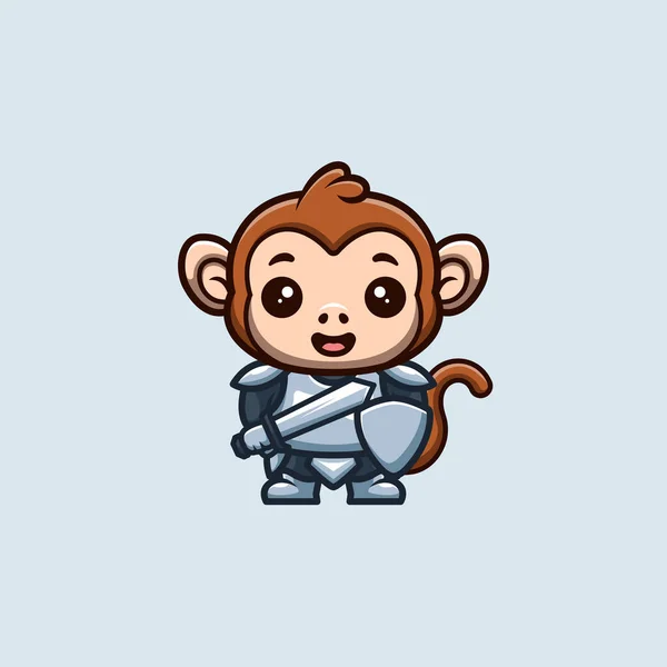 Monkey Knight Cute Creative Kawaii Cartoon Mascot Logo — Stockvektor